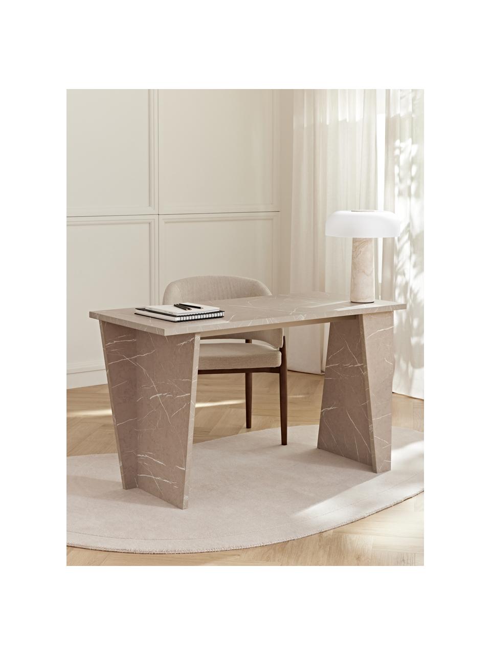Escritorio en look travertino Liam, Tablero de fibras de densidad media (MDF), recubierto en melanina, Beige, look travertino, An 120 x Al 75 cm