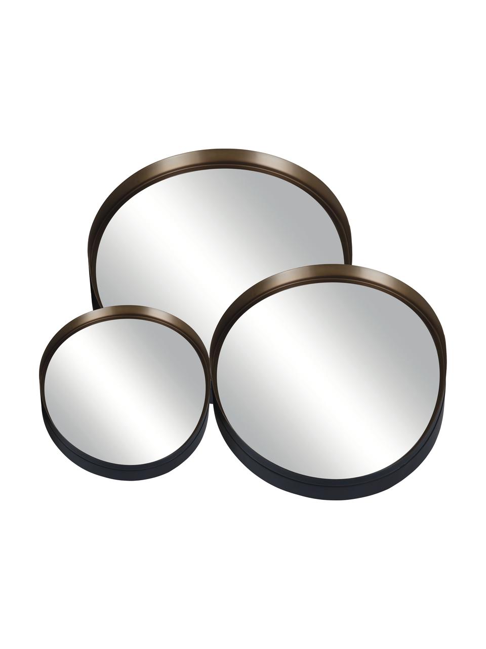 Rundes Wandspiegel-Set Dolce mit schwarzem Rahmen, 3-tlg., Spiegelfläche: Spiegelglas, Schwarz, Sondergrößen