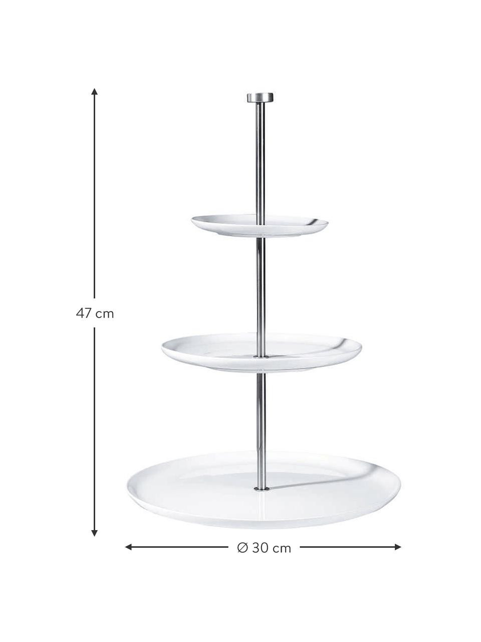 Keramik Etagere Kier mit silbernem Gestell, Ø 30 cm, Keramik, Metall, Weiss, Ø 30 x H 47 cm