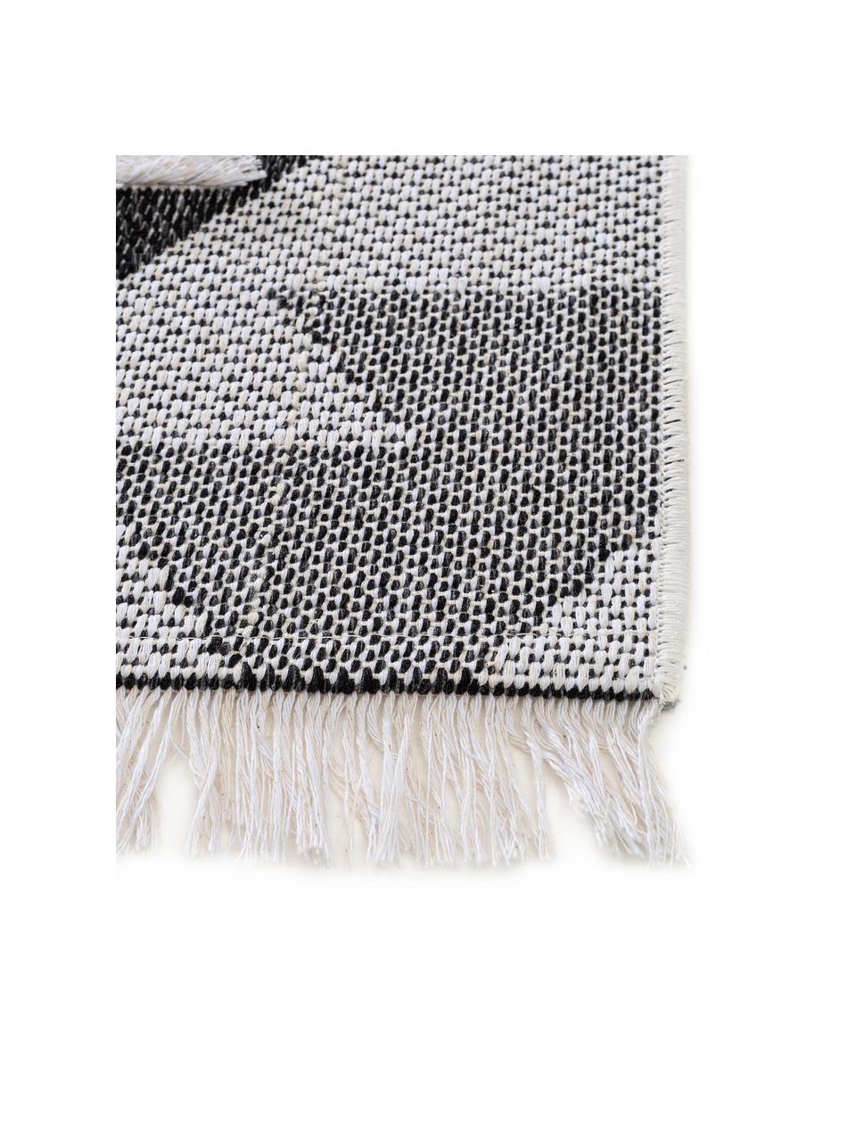 Waschbarer Ethno Baumwollteppich Oslo Aztec mit Hoch-Tief-Muster, 100% Baumwolle, Cremeweiß, Grautöne, B 150 x L 230 cm (Größe M)