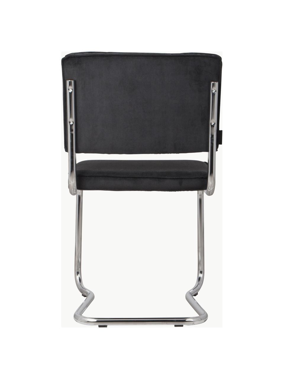 Manšestrová konzolová židle Kink, Černá, stříbrná, Š 48 cm, H 48 cm