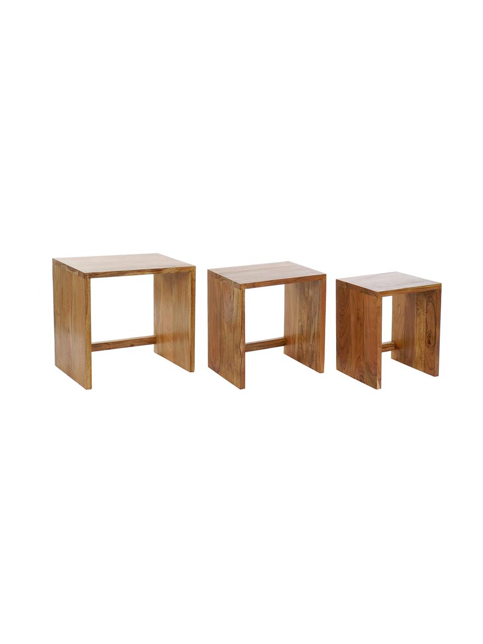 Súprava konferenčných stolíkov z akáciového dreva Palma, 3 diely, Svetlohnedá