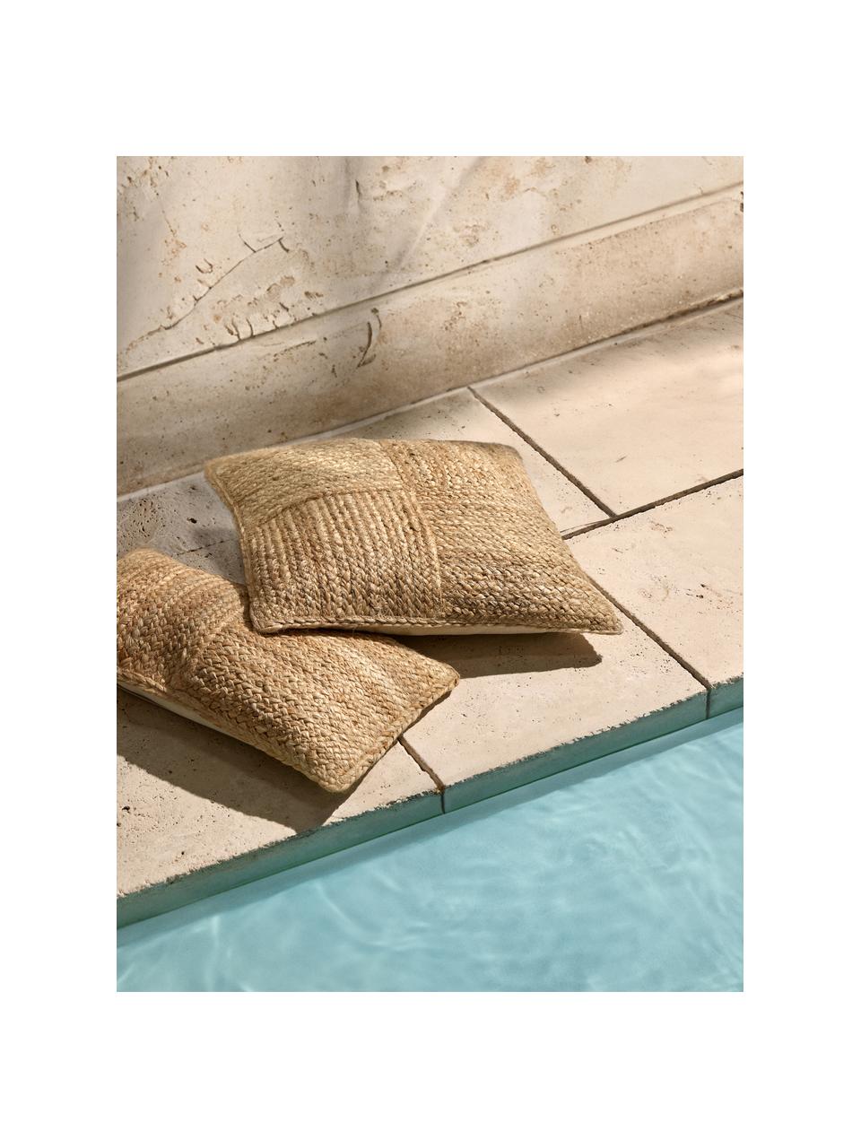 In- & outdoor kussenhoes Bono uit jute, Okergeel, B 50 x L 50 cm