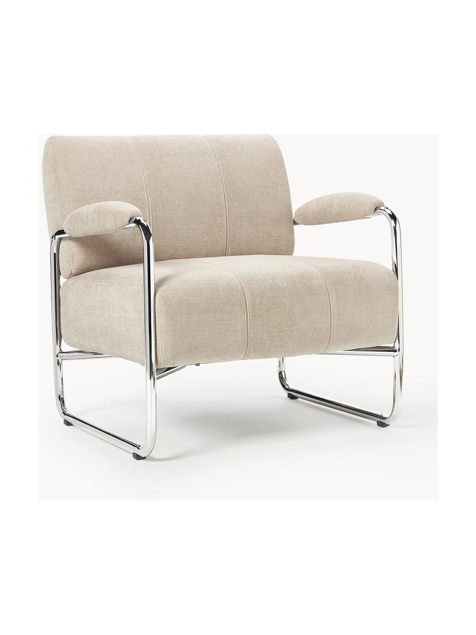 Fauteuil lounge Marcel, Tissu beige clair, argenté, larg. 76 x prof. 74 cm