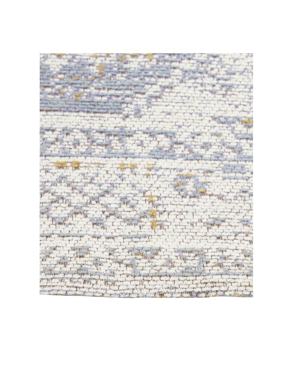 Tapis de couloir chenille tissé main Naples, Tons bleus, blanc crème, taupe, larg. 80 x long. 300 cm