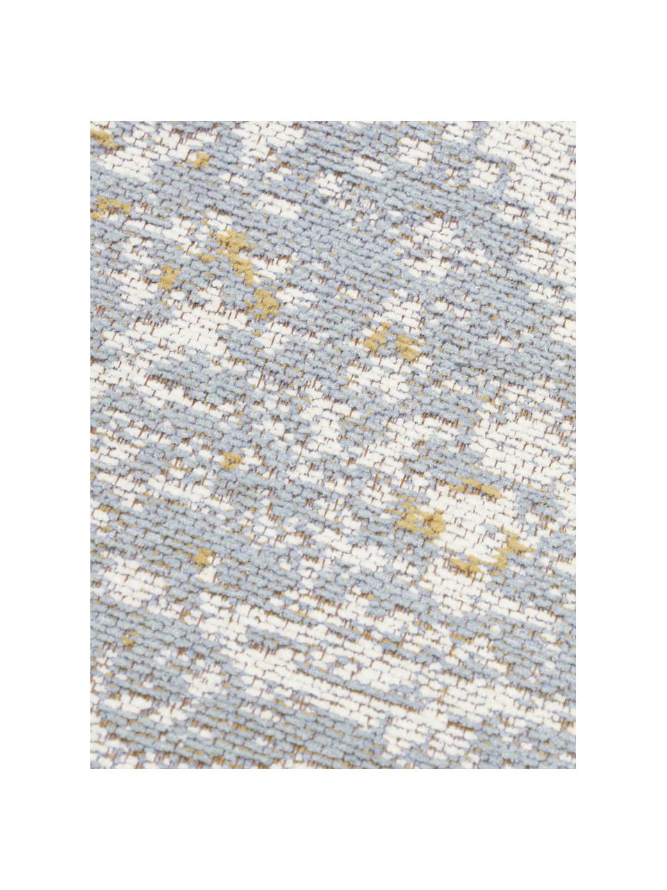 Handgewebter Chenilleläufer Neapel, Flor: 95 % Baumwolle, 5 % Polye, Graublau, Cremeweiß, B 80 x L 300 cm