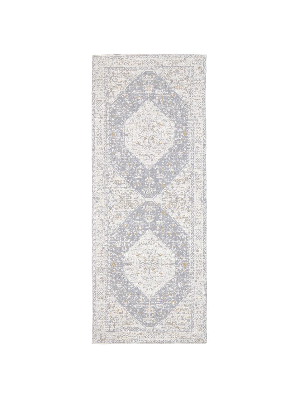 Ručne tkaný ženilkový behúň Neapel, Svetlomodrá, krémovobiela, sivobéžová, Š 80 x D 300 cm