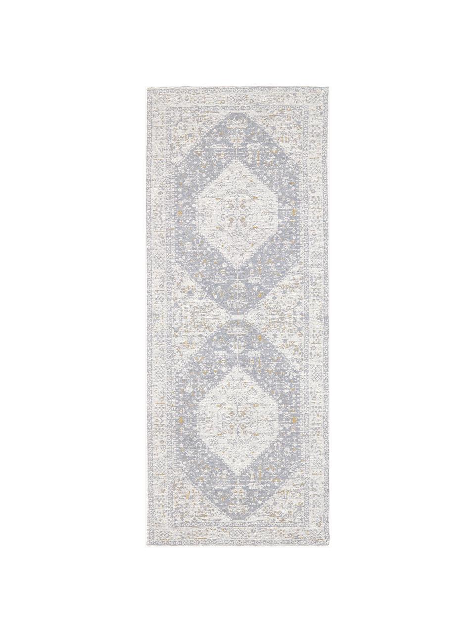 Handgewebter Chenilleläufer Neapel, Flor: 95 % Baumwolle, 5 % Polye, Graublau, Cremeweiß, B 80 x L 300 cm