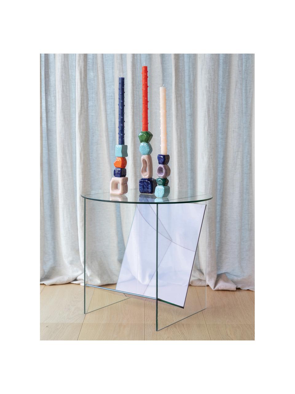 Candelabro Crafty, Gres smaltato, Blu scuro, rosa chiaro, azzurro, verde, Larg. 6 x Alt. 26 cm