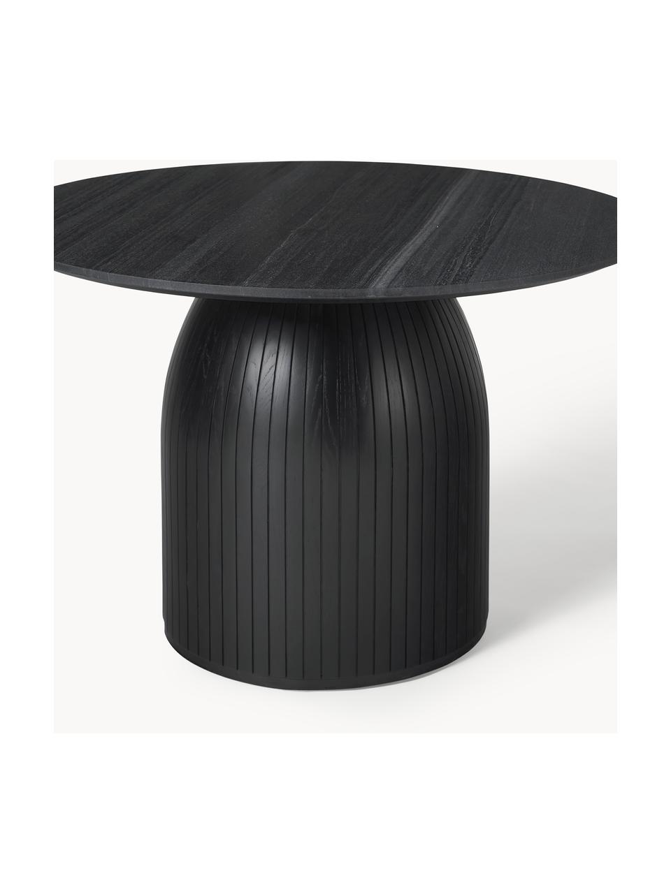 Mesa de comedor redonda Nelly, tablero de mármol Ø 115 cm, Tablero: mármol, Patas: madera de mango, madera d, Negro marmorizado, Ø 115 cm