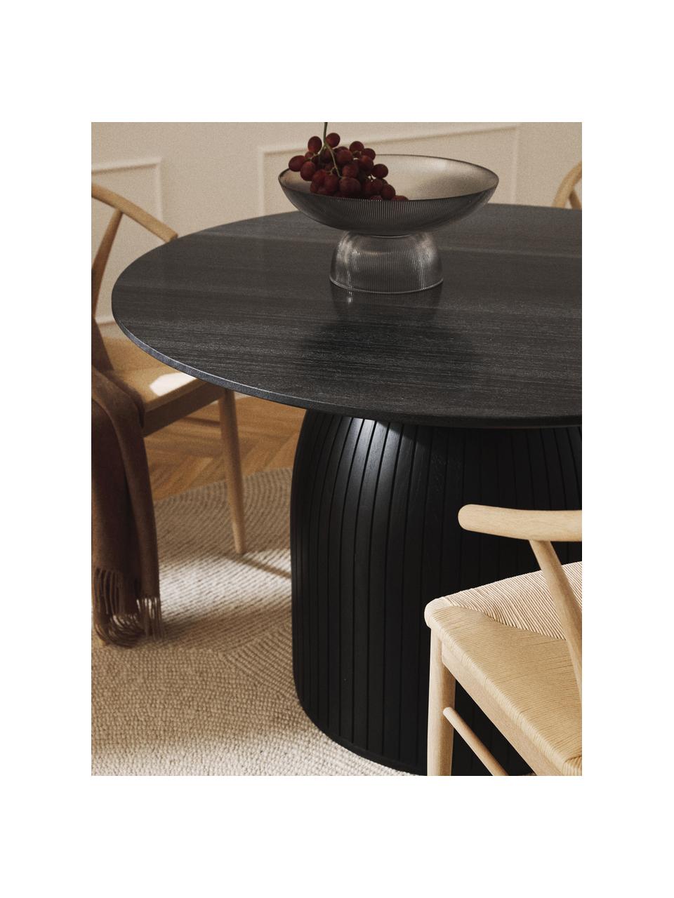 Table de salle à manger ronde avec plateau en marbre Nelly, Noir, marbré, Ø 115 cm