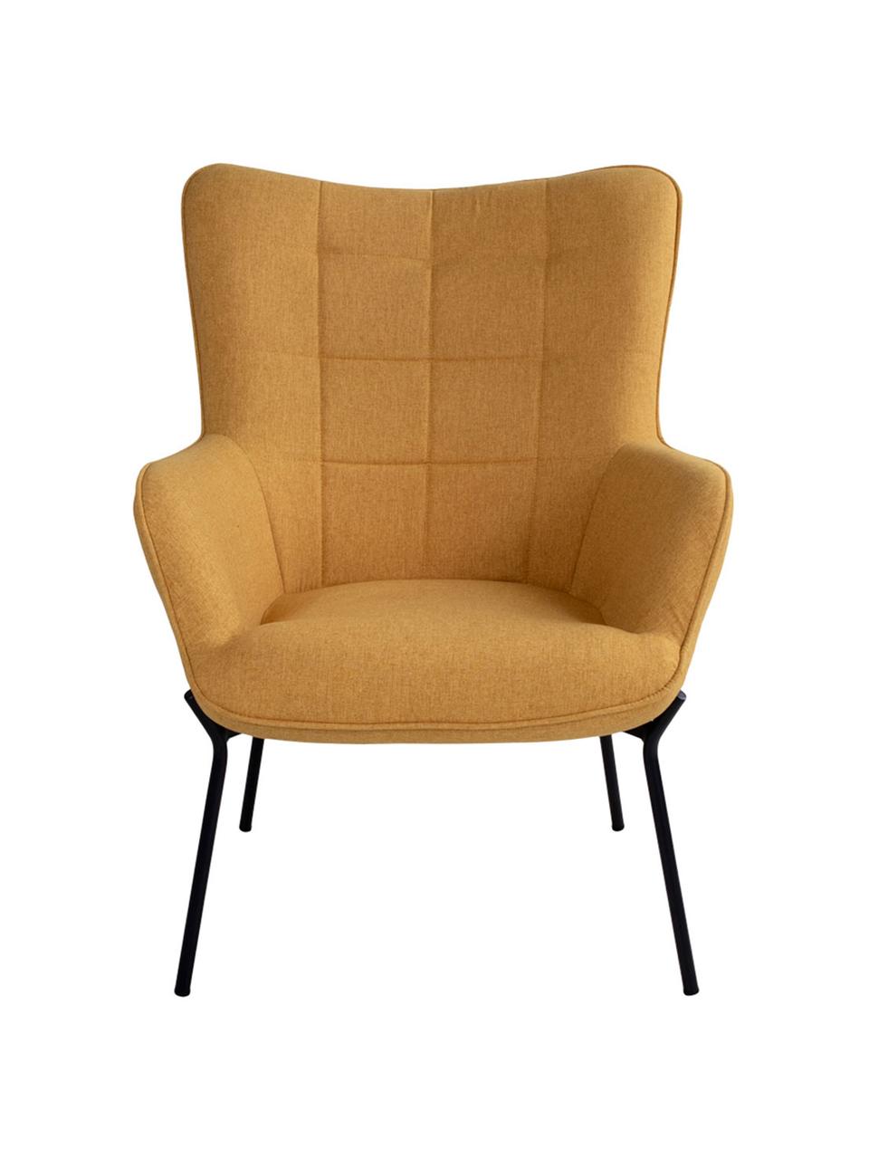 Sillón Chair, Tapizado: poliester, Estructura: madera de pino, Patas: acero, Amarillo, An 79 x F 70 cm