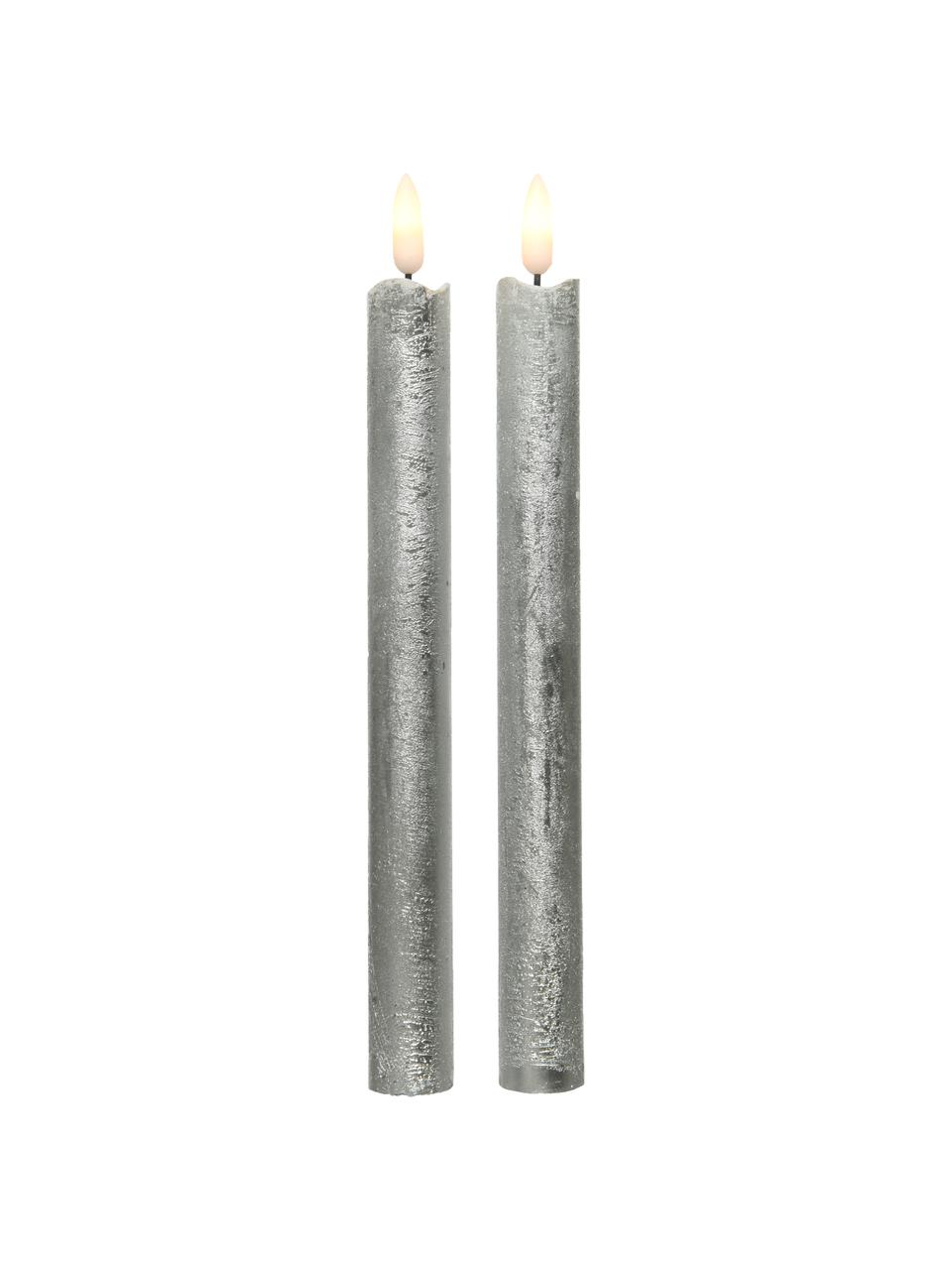 LED-Stabkerzen Bonna, 2 Stück, Wachs, Silberfarben, Ø 2 x H 24 cm