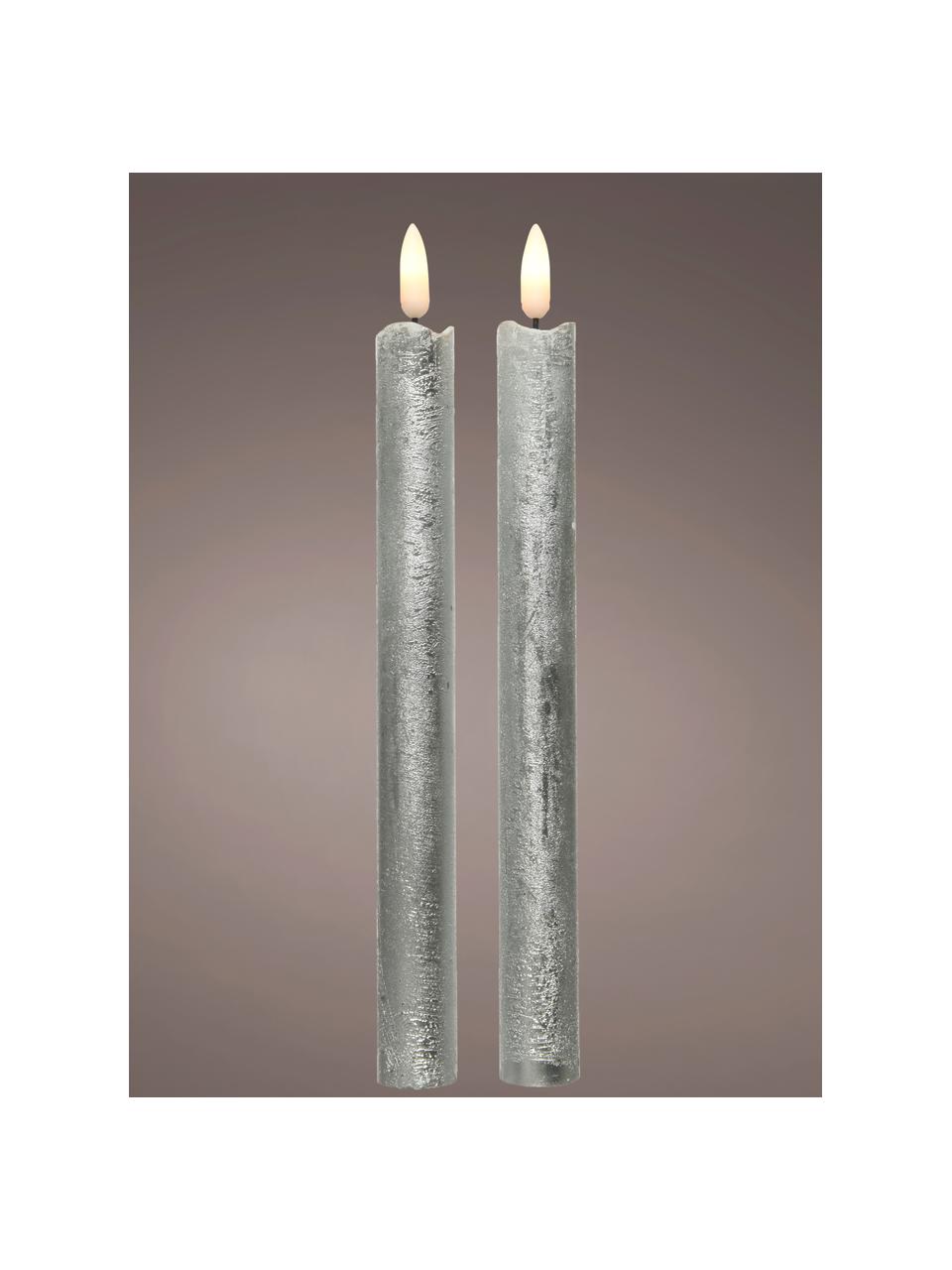 Candele a bastoncino a LED Bonna 2 pz, Cera, Argentato, Alt. 24 cm