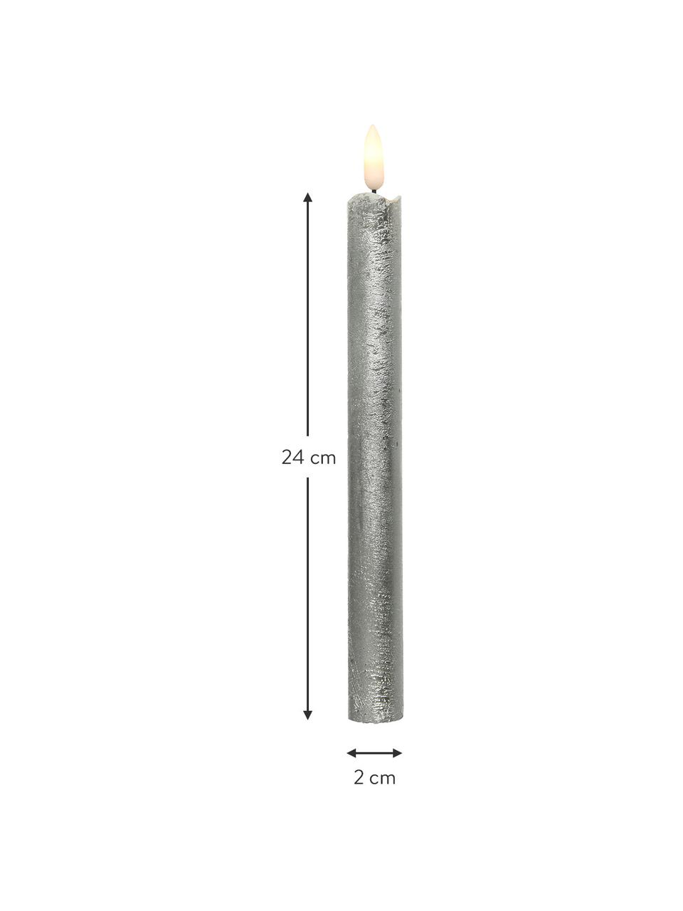 LED-Stabkerzen Bonna, 2 Stück, Wachs, Silberfarben, Ø 2 x H 24 cm