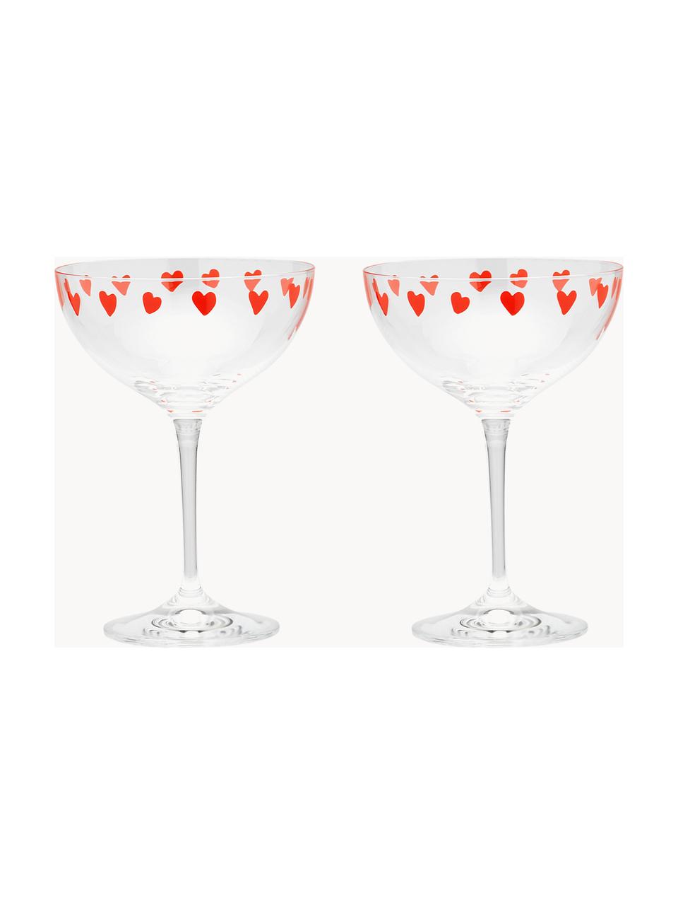 Kristall-Champagnerschalen Classic Love, 2 Stück, Kristallglas

Bring den Glanz von Kristallglas auf Deinen Esstisch! Das Glas ist außergewöhnlich transparent und schwer, dadurch fühlt es sich wertig an und sieht gleichzeitig auch noch gut aus. Zudem machen die filigranen Schliffe jedes Stück zu einem besonderen It-Piece, das sowohl praktisch als auch schön ist., Transparent, Rot, Ø 12 x H 16 cm, 210 ml