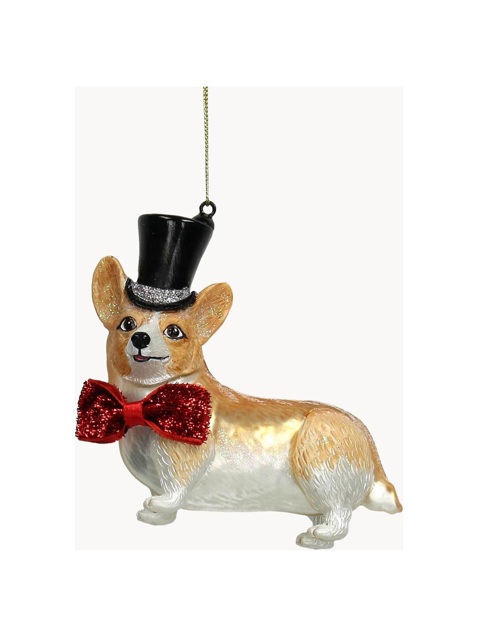 Kerstboomhanger Dog, Glas, Goudkleurig, wit, B 10 cm x H 10 cm