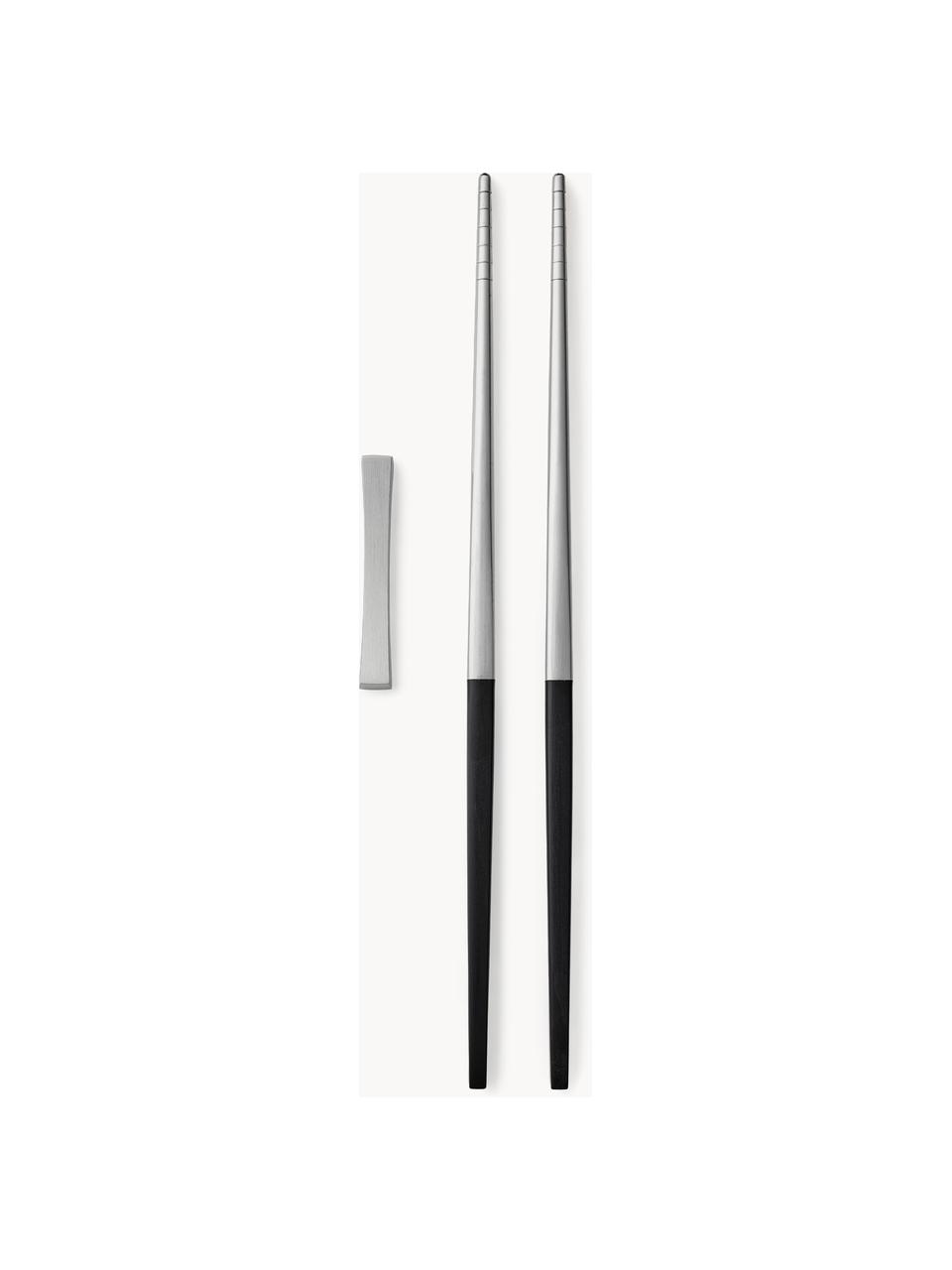 Palillos Focus de Luxe, 6 uds., Asas: resina La cubertería está, Plateado mate cepillado, negro, L 23 cm