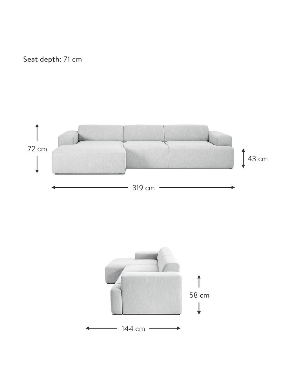 Sofa narożna Melva (4-osobowa), Tapicerka: poliester Dzięki tkaninie, Nogi: lite drewno bukowe, lakie, Jasny szary, S 319 x G 144 cm