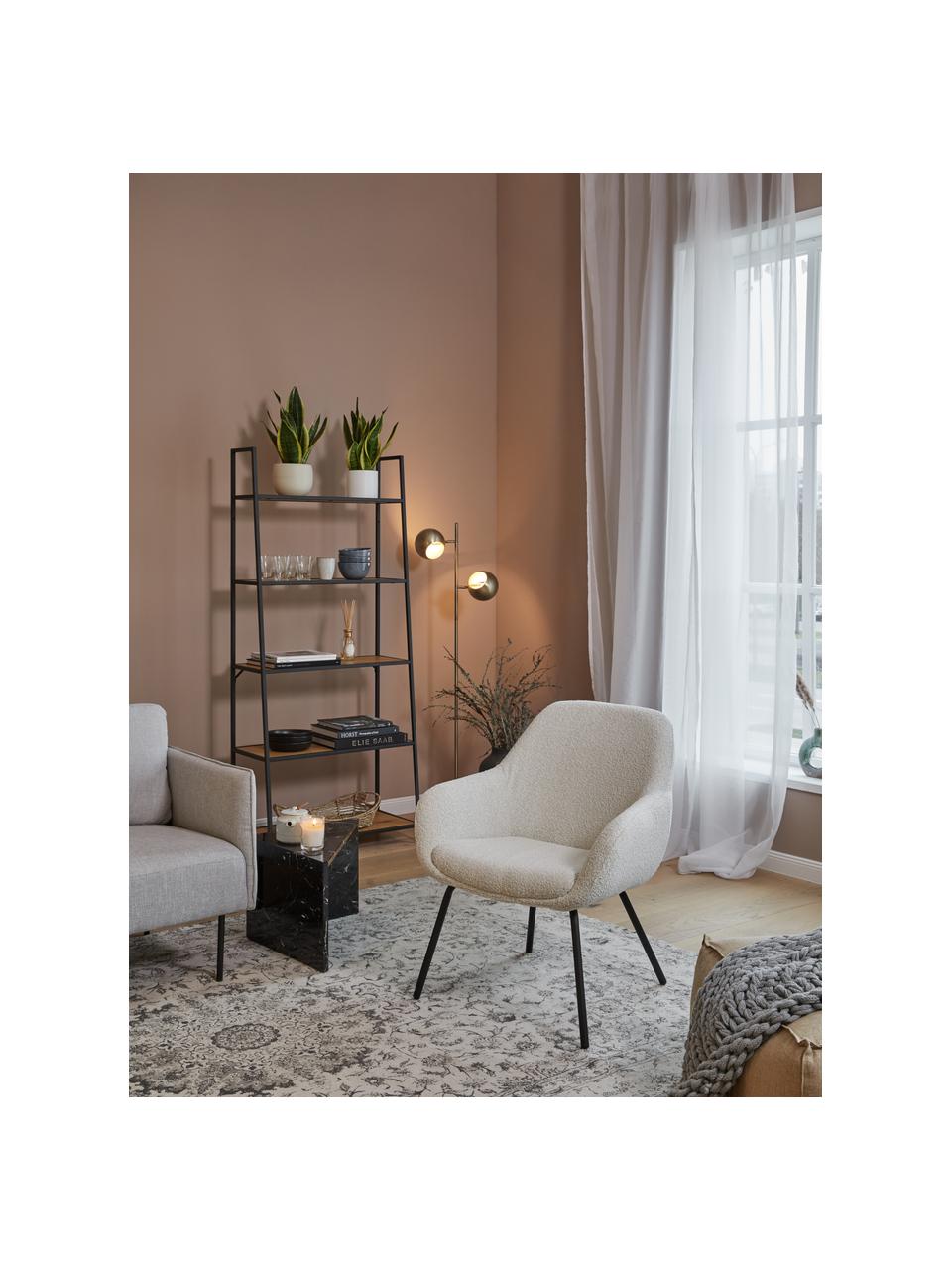 Fauteuil cocktail en tissu bouclé Jana, Tissu bouclé blanc crème, noir, larg. 72 x prof. 68 cm