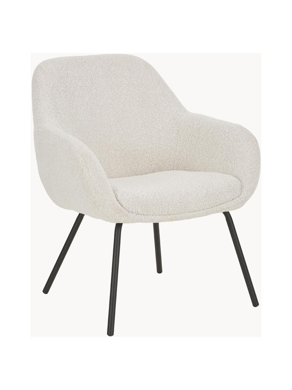 Bouclé cocktail fauteuil Nava, Bekleding: polyester (gestructureerd, Poten: gepoedercoat metaal, Bouclé crèmewit, zwart, B 72 x D 68 cm