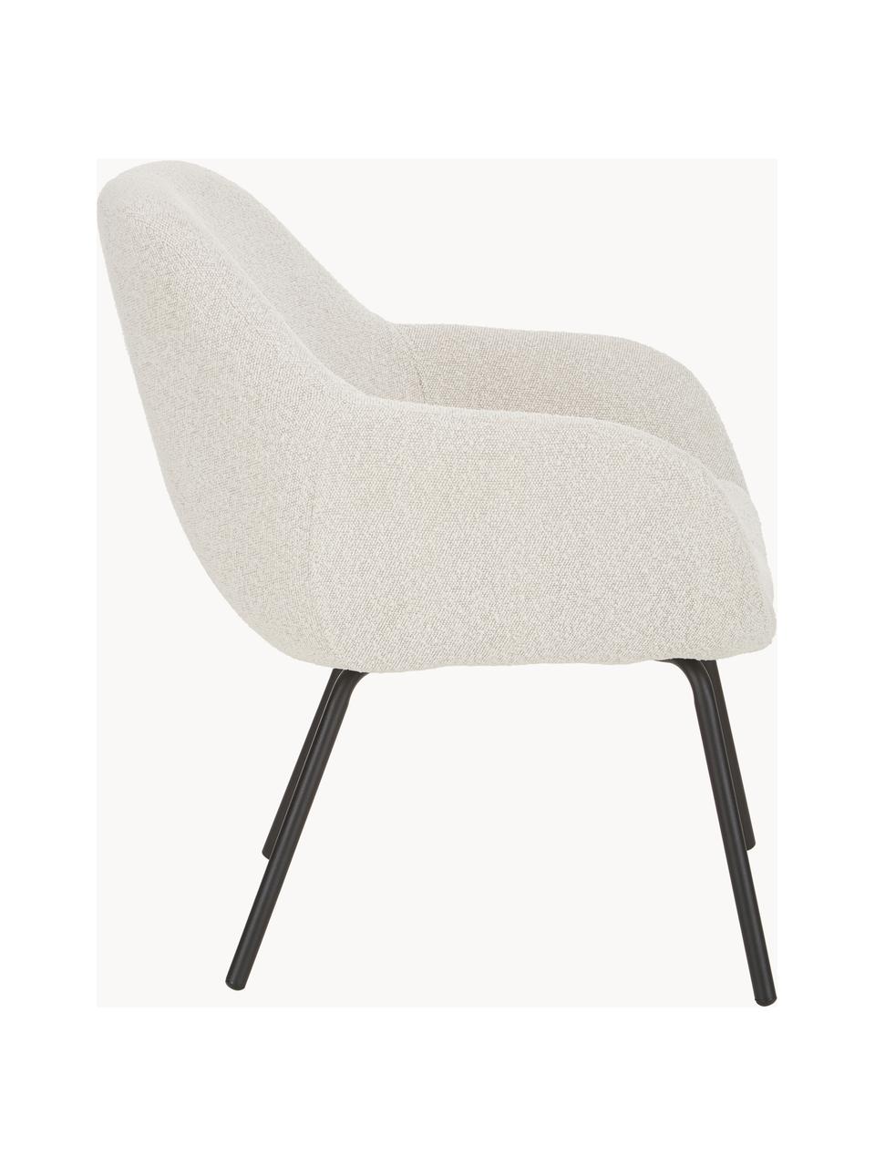 Bouclé cocktail fauteuil Nava, Bekleding: polyester (gestructureerd, Poten: gepoedercoat metaal, Bouclé crèmewit, zwart, B 72 x D 68 cm