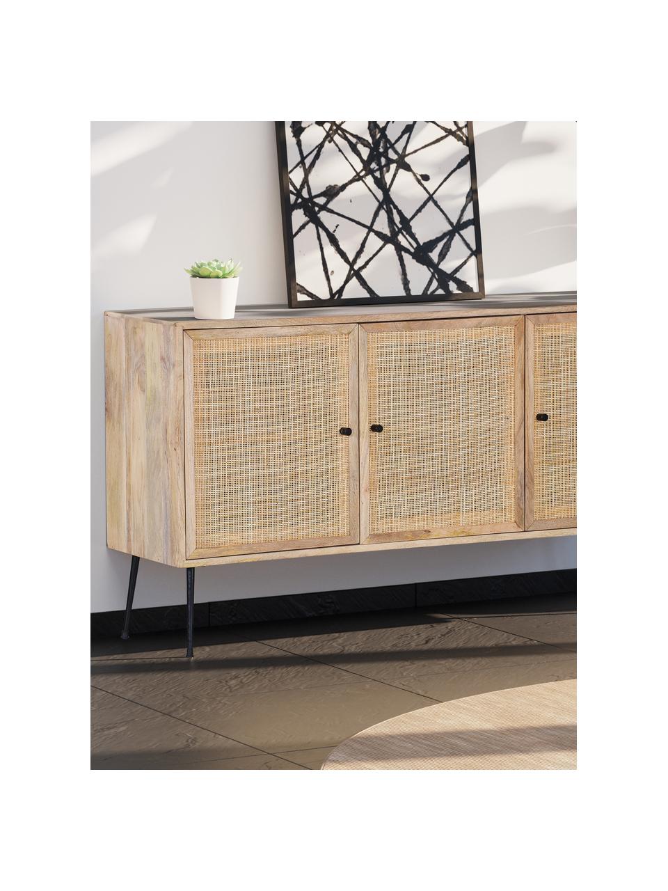 Credenza in legno di mango Larry, Gambe: metallo verniciato, Marrone, Larg. 145 x Alt. 80 cm