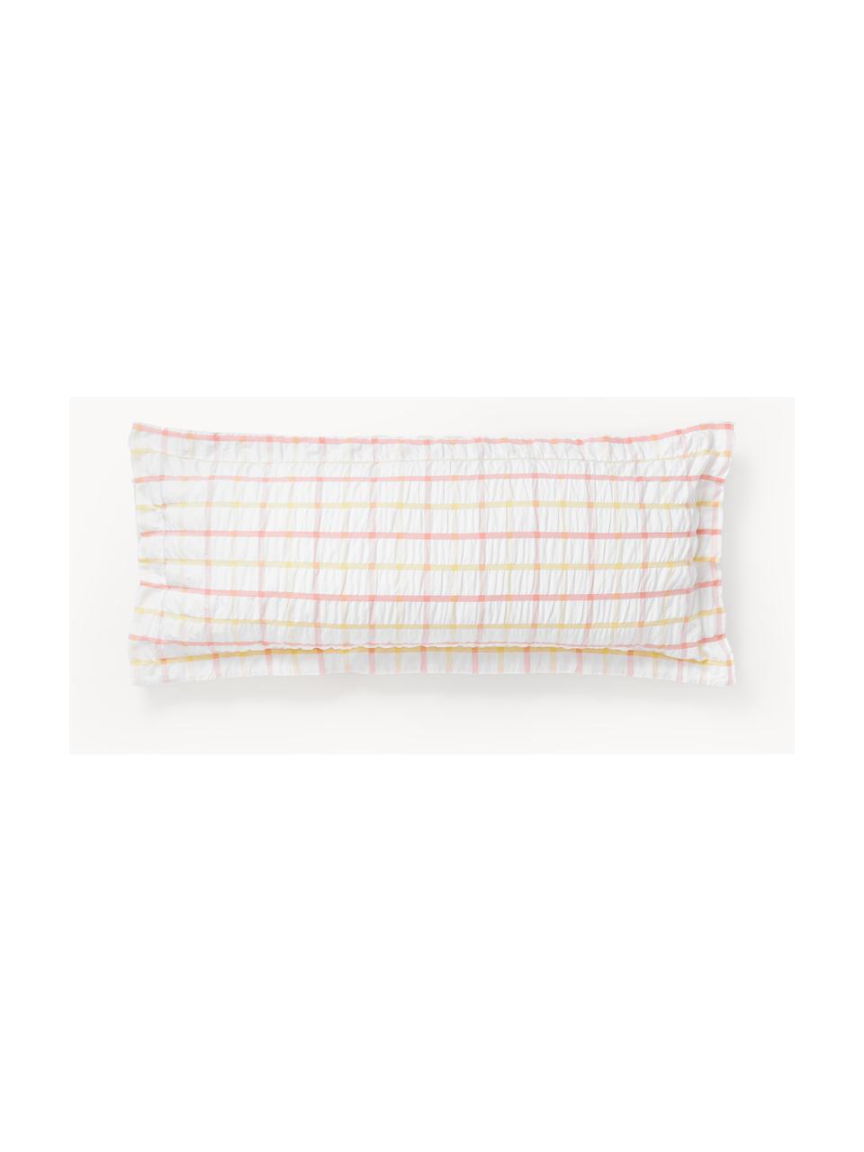 Funda de almohada de sirsaca a cuadros Leonita, Blanco, naranja, An 45 x L 110 cm