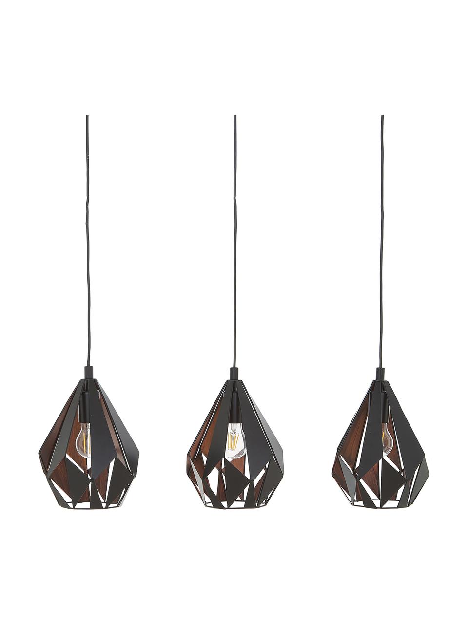 Grande suspension métal 3 lampes Carlton, Noir, larg. 81 x haut. 28 cm
