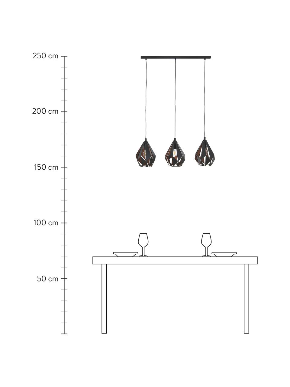 Grote hanglamp Carlton van metaal, Lampenkap: gelakt staal, Baldakijn: gelakt staal, Zwart, koperkleurig, B 81 x H 28 cm