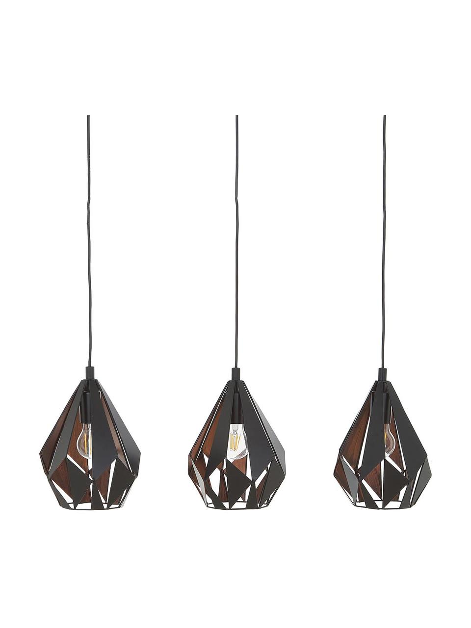 Grote hanglamp Carlton van metaal, Lampenkap: gelakt staal, Baldakijn: gelakt staal, Zwart, koperkleurig, B 81 x H 28 cm