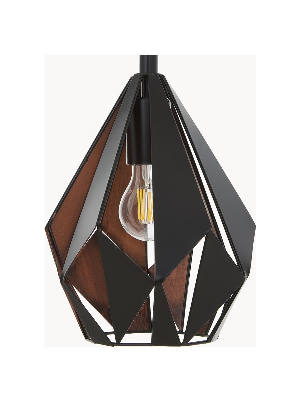 Grande suspension métal 3 lampes Carlton, Noir, tons cuivre, larg. 81 x haut. 28 cm