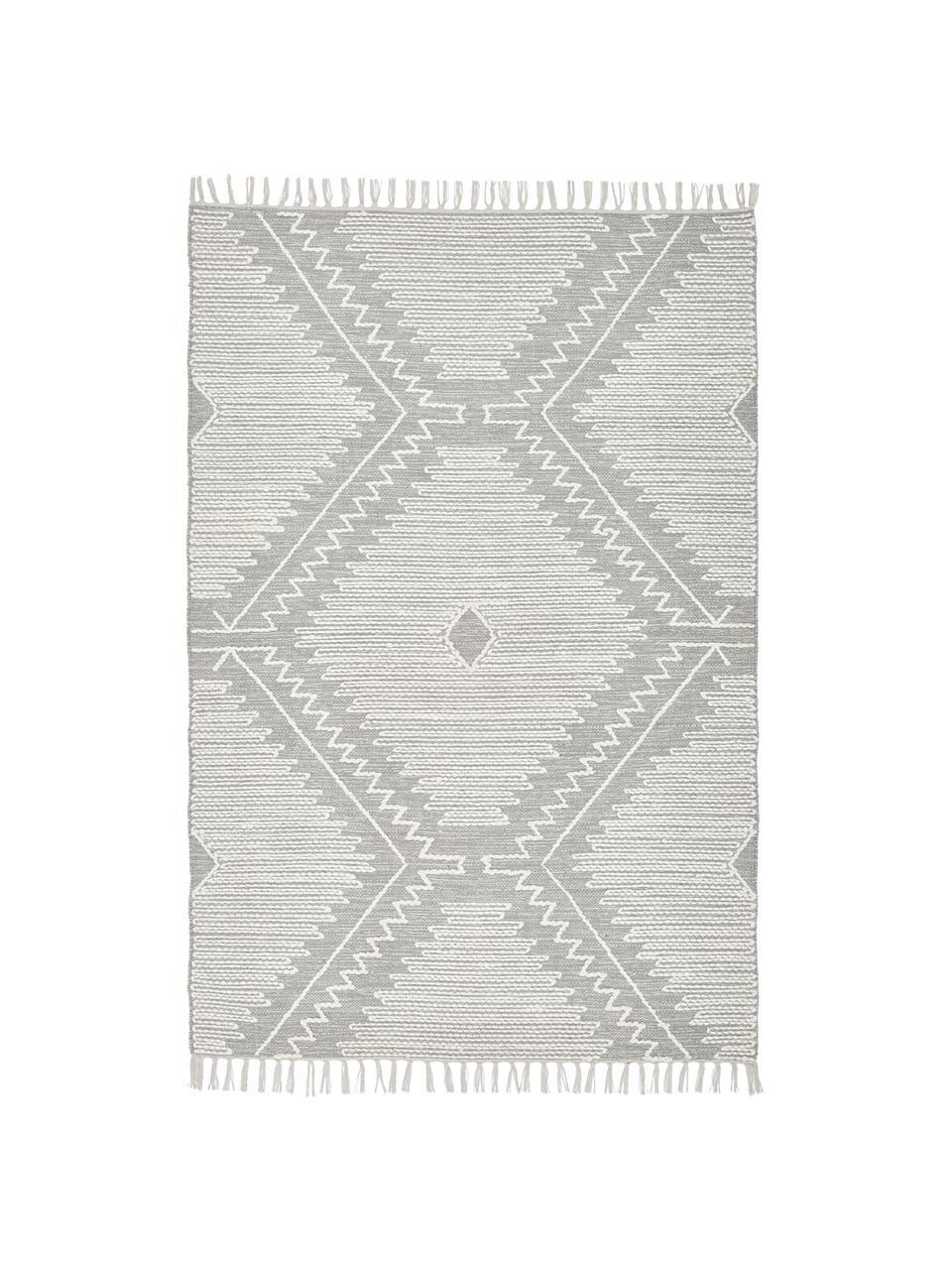 Tapis gris tissé main Karola, Gris, blanc crème