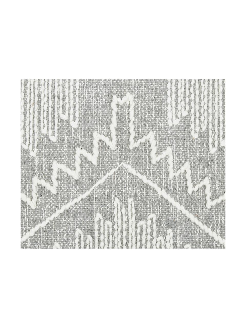 Tapis gris tissé main Karola, Gris, blanc crème