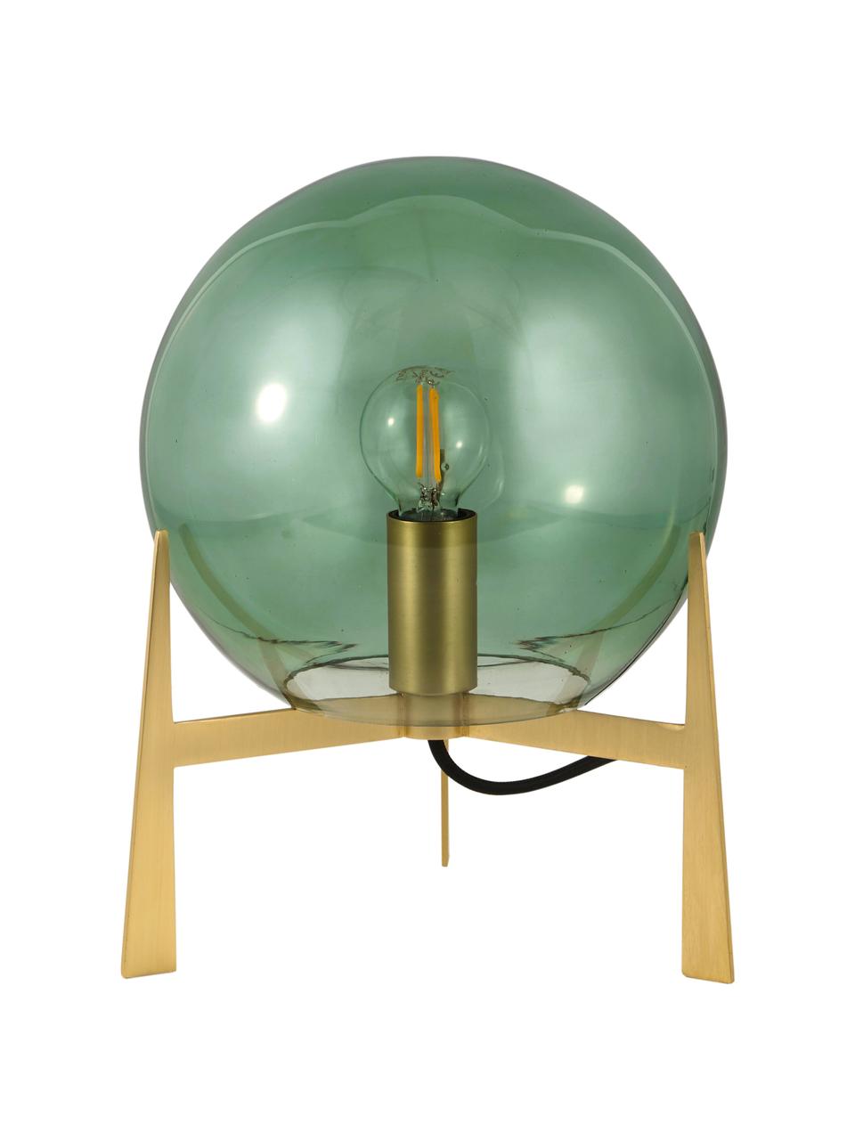 Mała lampa stołowa ze szkła Milla, Zielony, odcienie mosiądzu, czarny, Ø 22 x W 28 cm