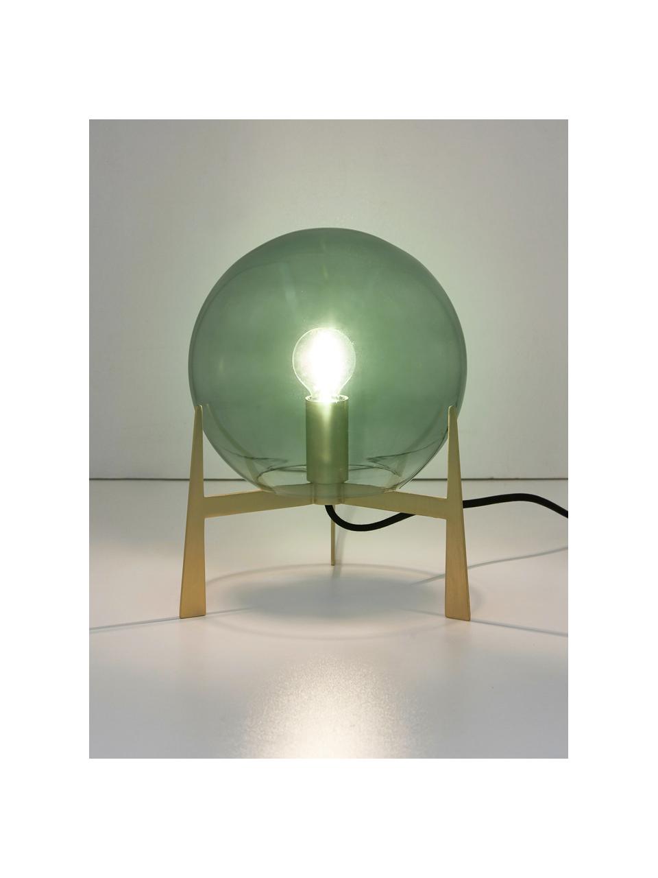 Petite lampe à poser boule en verre teinté Milla, Vert, couleur laitonnée, noir