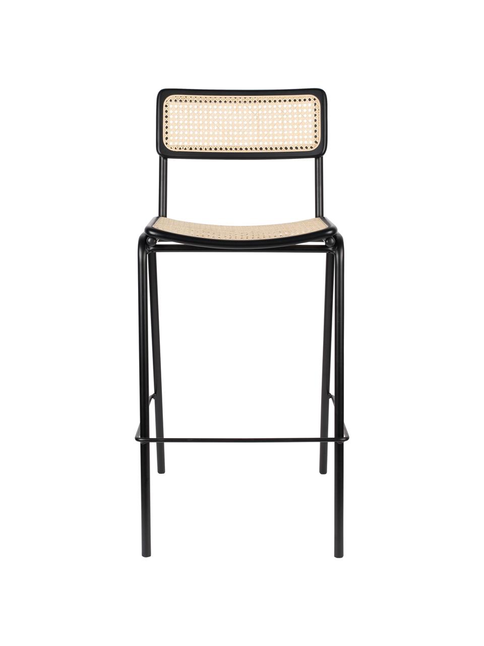 Chaise de bar avec cannage Jort, Noir, beige, larg. 47 x haut. 106 cm
