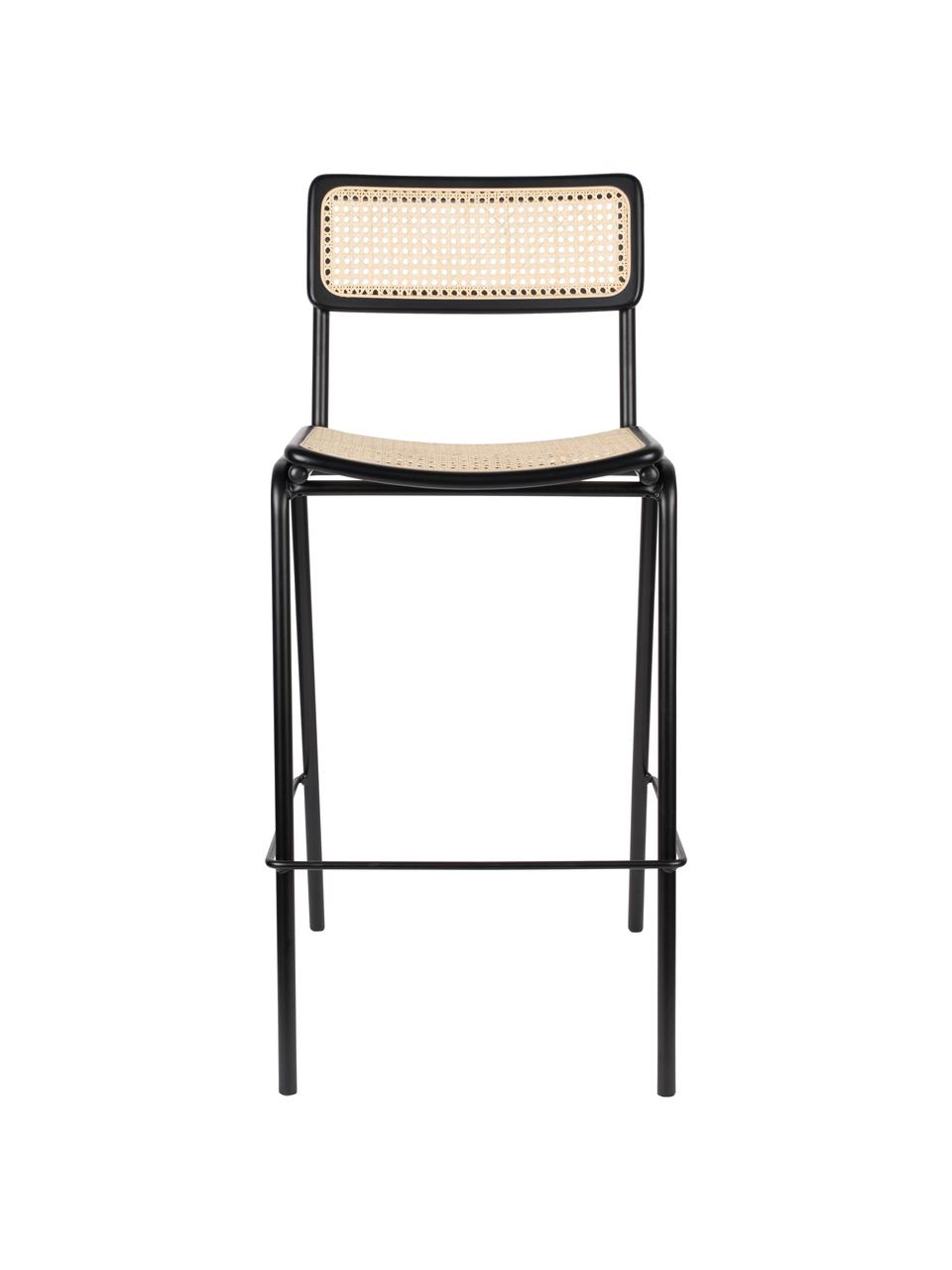 Taburete alto con tejido vienés Jort, Asiento: ratán, Estructura: madera de abedul maciza p, Patas: acero con pintura en polv, Negro, beige, An 47 x Al 106 cm