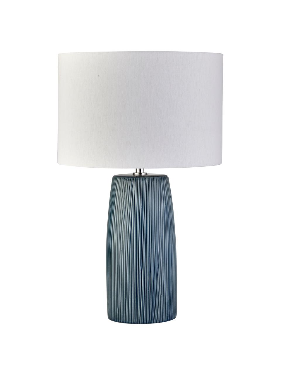 Tafellamp Bianca van keramiek, Lampvoet: keramiek, Lampenkap: textiel, Decoratie: metaal, Wit, blauw, Ø 30 x H 49 cm