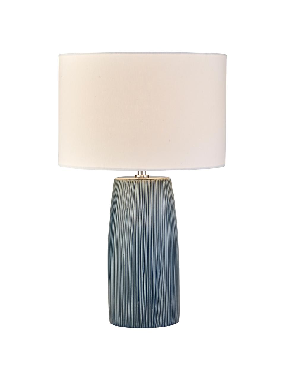 Tischlampe Bianca aus Keramik, Lampenschirm: Textil, Dekor: Metall, Weiss, Blau, Ø 30 x H 49 cm