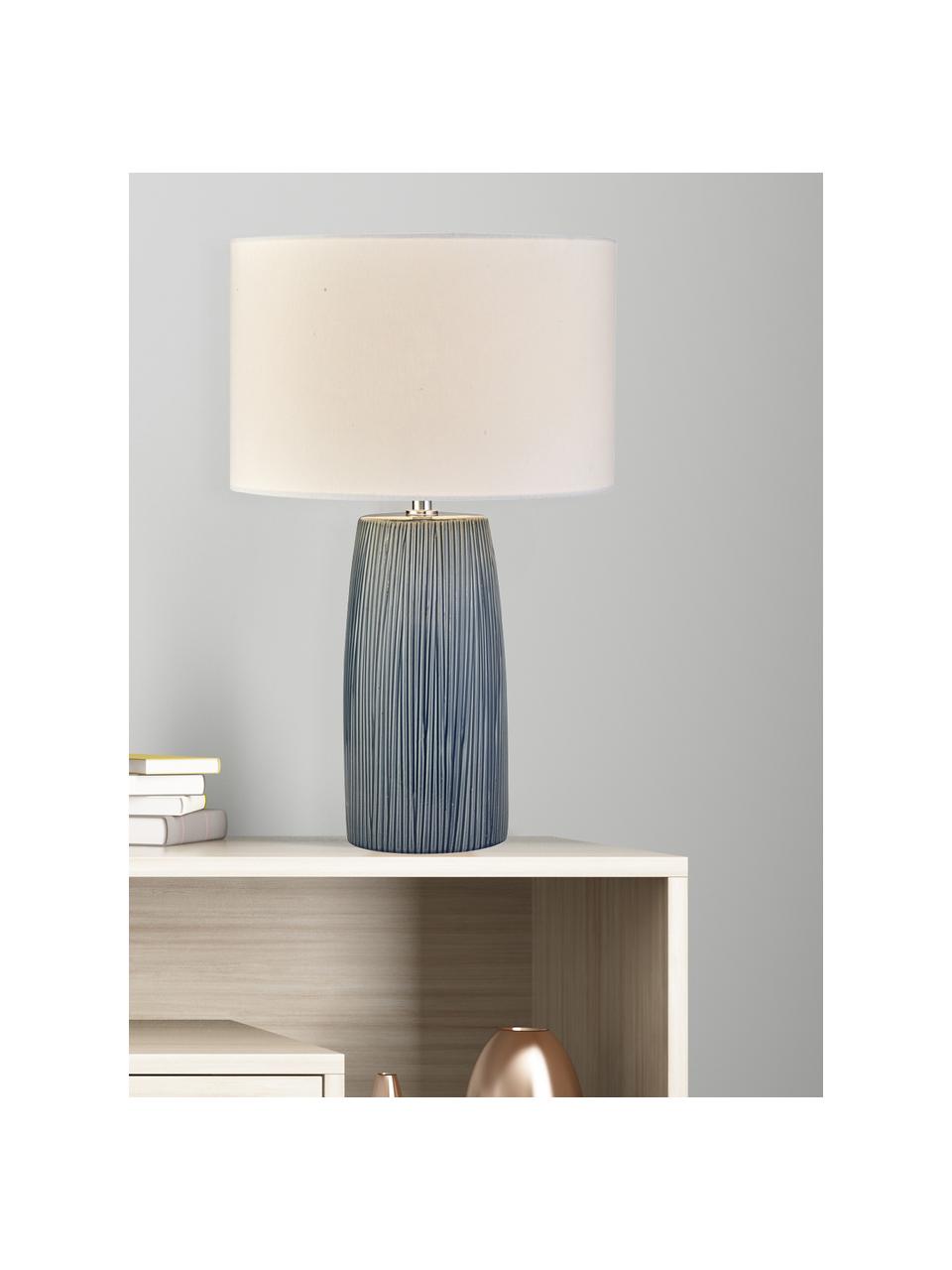 Stolní lampa z keramiky Bianca, Bílá, modrá, Ø 30 cm, V 49 cm