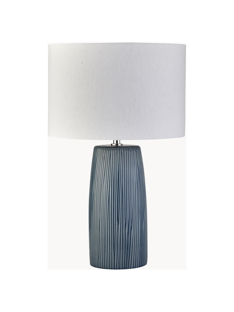 Tischlampe Bianca aus Keramik, Lampenschirm: Textil, Dekor: Metall, Weiss, Blau, Ø 30 x H 49 cm
