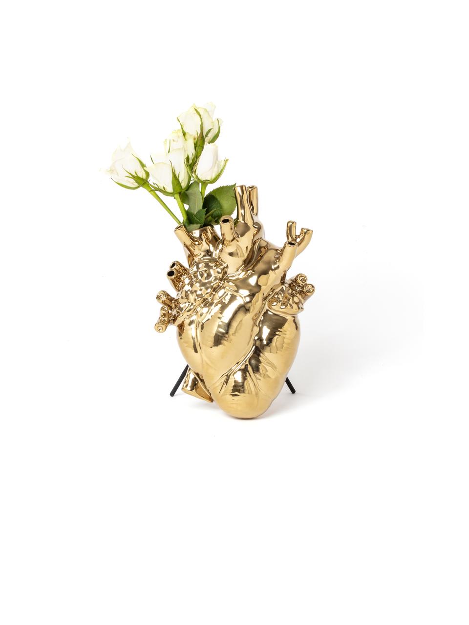 Designová porcelánová váza Love, Porcelán, Zlatá, Š 42 cm, V 60 cm