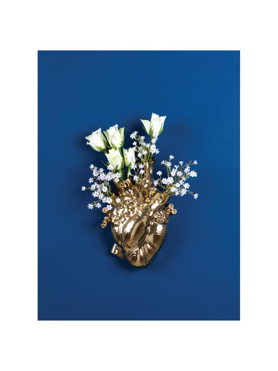 Design porseleinen vaas Love in Bloom, H 25 cm, Porselein, Goudkleurig, B 17 x H 25 cm