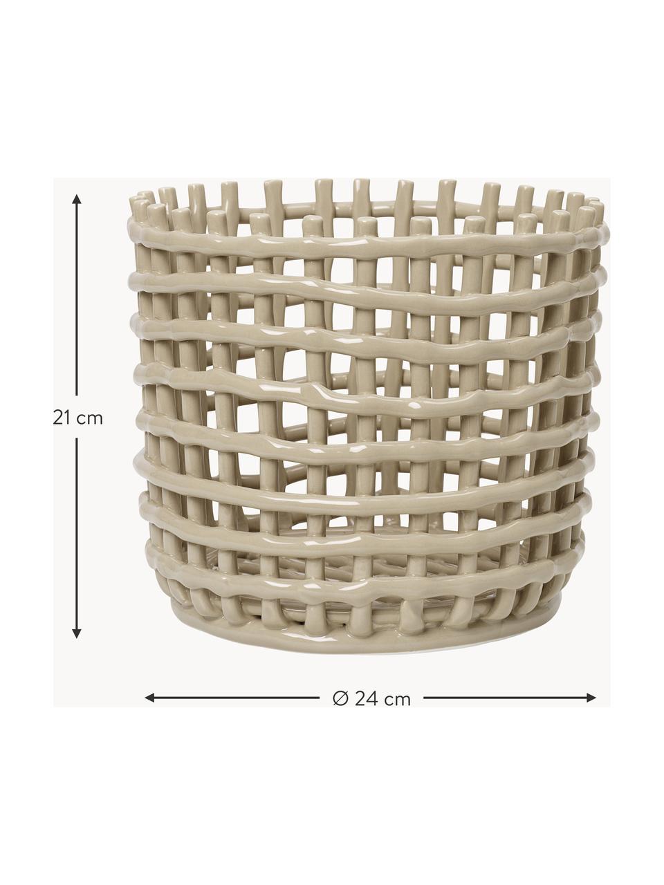 Panier de rangement artisanal en céramique Nalan, haut. 21 cm, Céramique, Beige clair, Ø 24 x haut. 21 cm