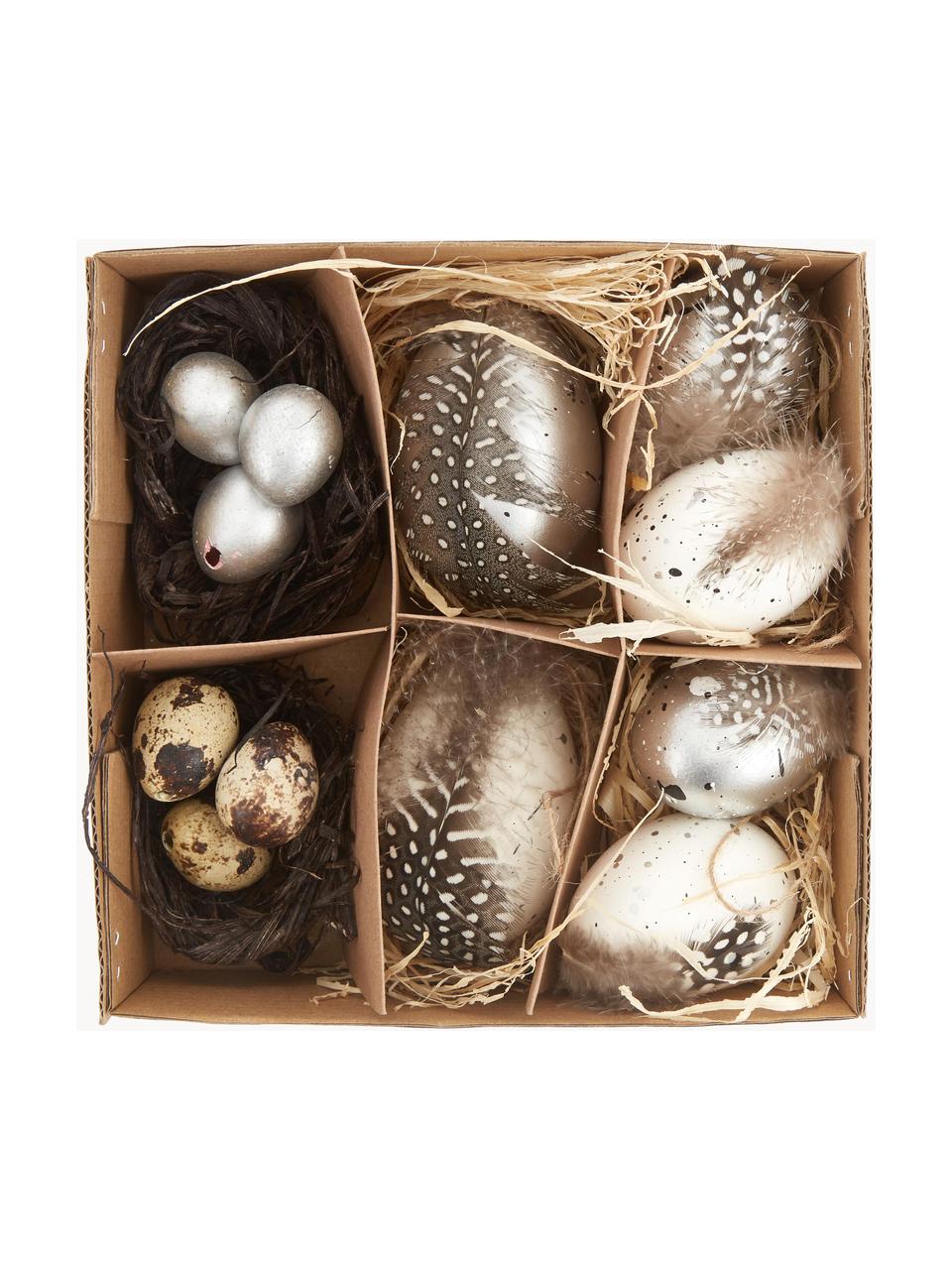 Set de piezas decorativas Natural, 12 pzas., Huevos naturales, Tonos beige, plateado, Set de diferentes tamaños