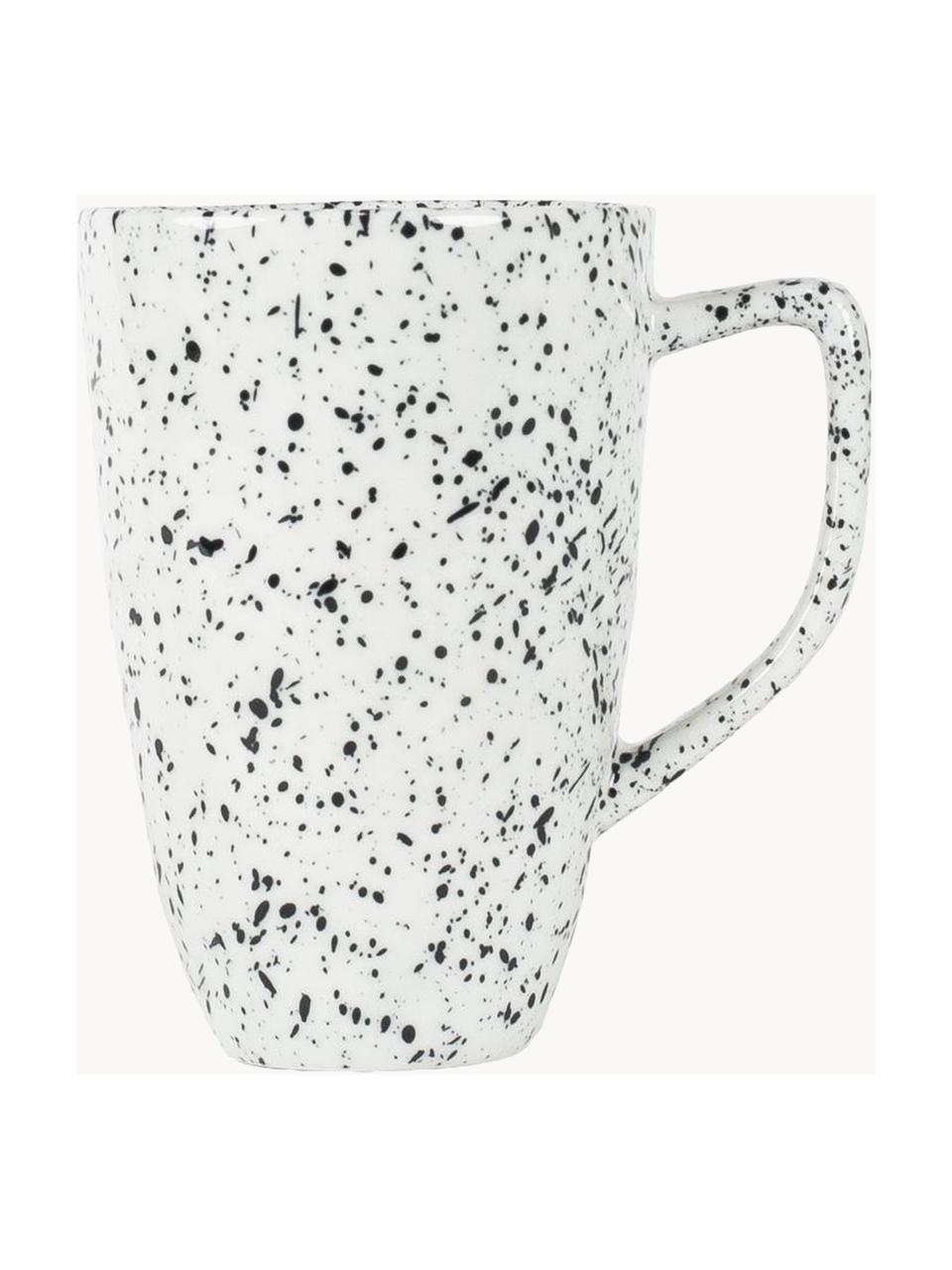 Tazas de porcelana Poppi, 2 uds., Porcelana, Blanco jaspeado negro, Ø 8 x Al 11 cm, 270 ml