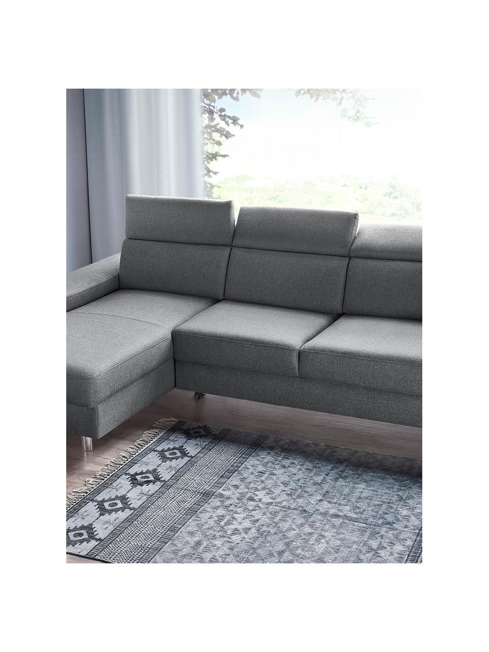 Sofa narożna z funkcją spania Espace, Tapicerka: 100% aksamit poliestrowy, Nogi: metal lakierowany, Szary, matowy, S 257 x G 182 cm