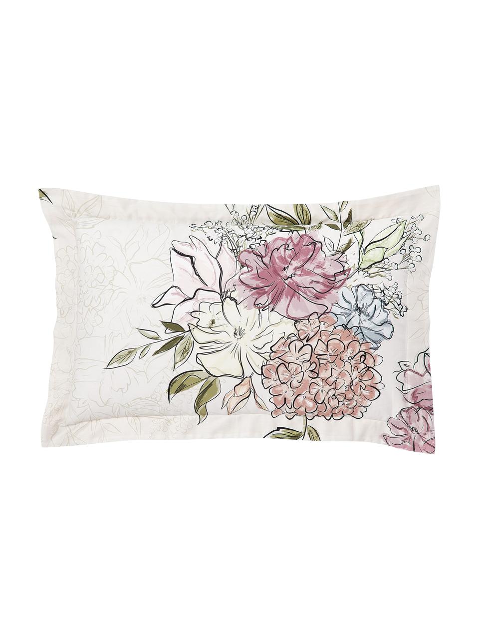Federa in raso di cotone con stampa floreale Margot, Beige, Larg. 50 x Lung. 80 cm
