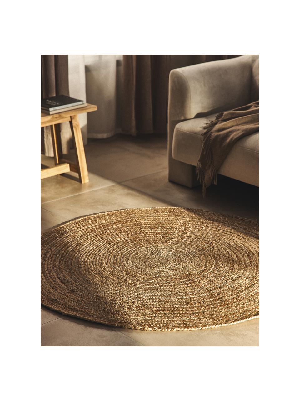 Runder Jute-Teppich Sharmila, handgefertigt, 100 % Jute, Braun, Ø 100 cm (Grösse XS)